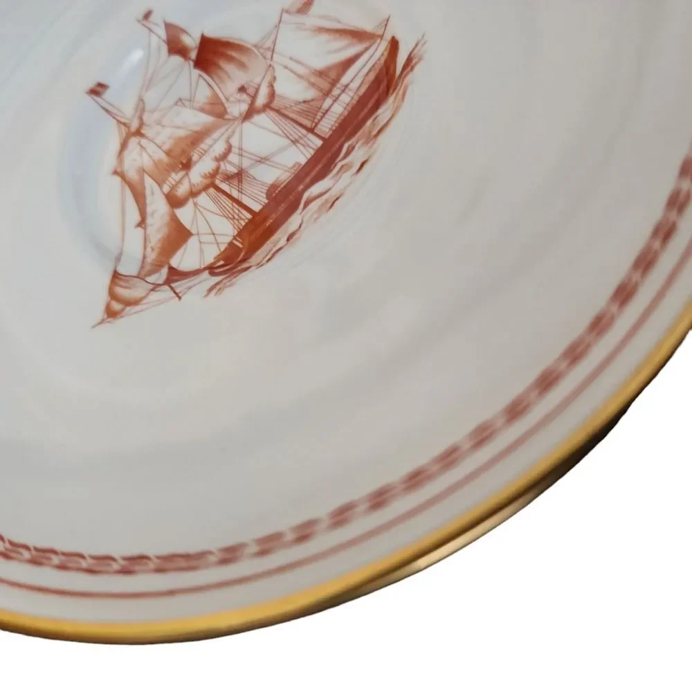 Spode Trade Winds Cup Saucer Red Gold England Fine Stone W128 Design C 1805